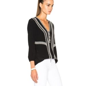 Veronica Beard Loreto Embroidered Top Peasant Blouse Size 4